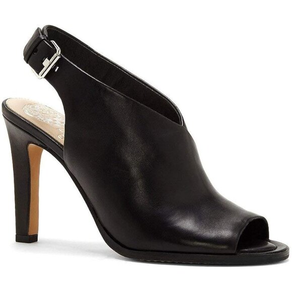 Vince Camuto Nattey Black Leather Peep-Toe Slingback Heels Size 9 Stiletto Heel - Picture 9 of 9